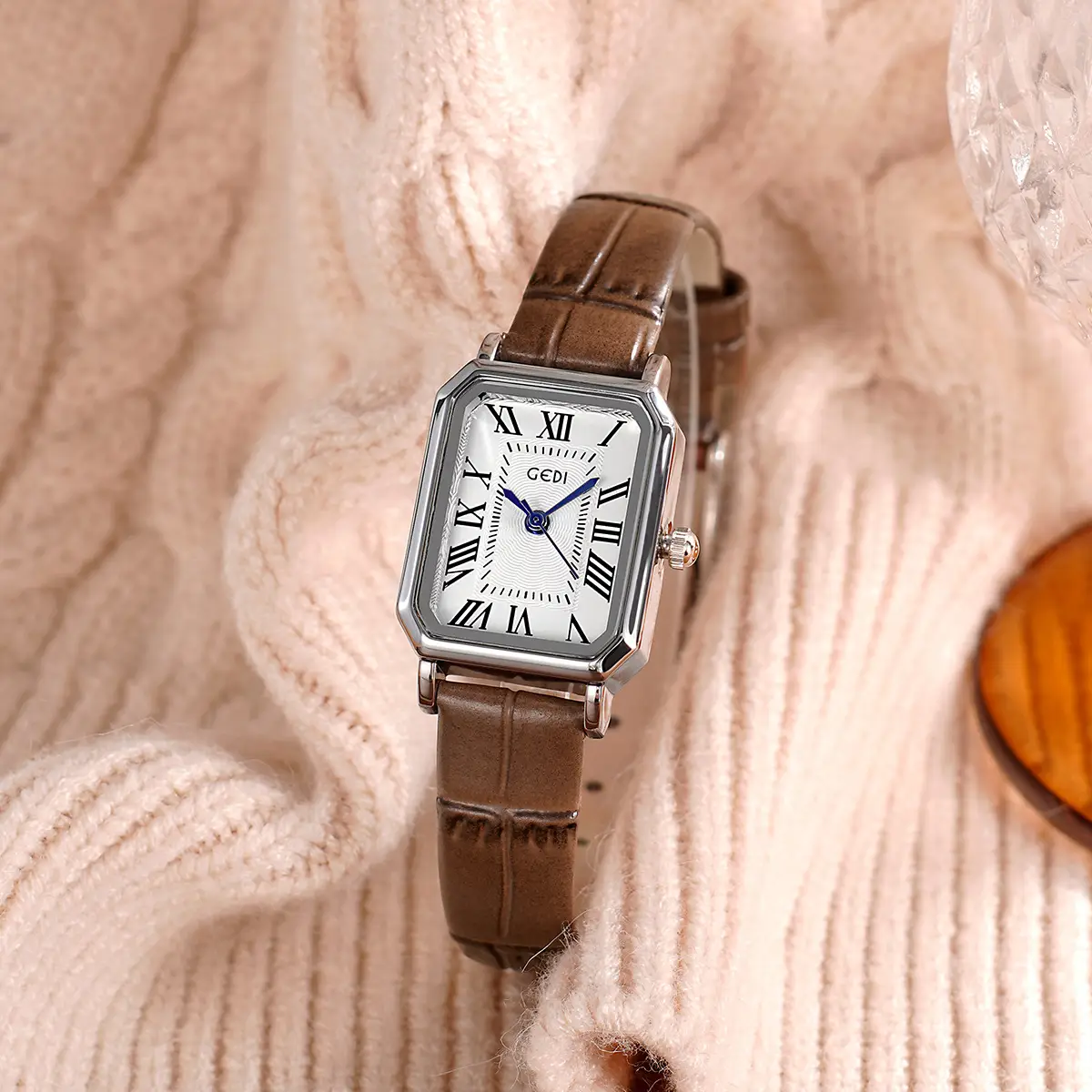 Women's Classic Square Watch with Genuine Leather Band - Image 4