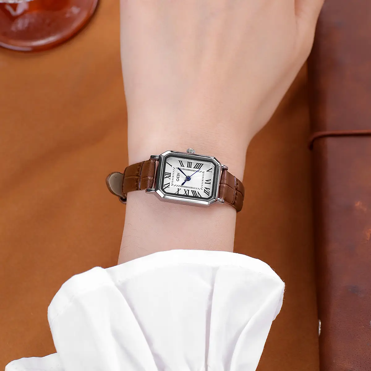 Women's Classic Square Watch with Genuine Leather Band - Image 6