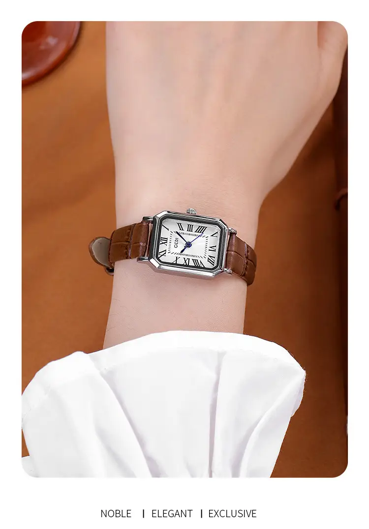 Women's Classic Square Watch with Genuine Leather Band — feature 10