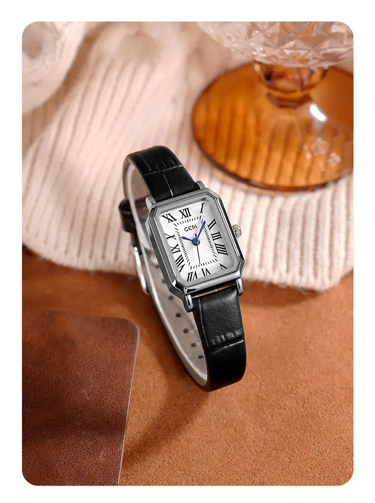 Women's Classic Square Watch with Genuine Leather Band — feature 11