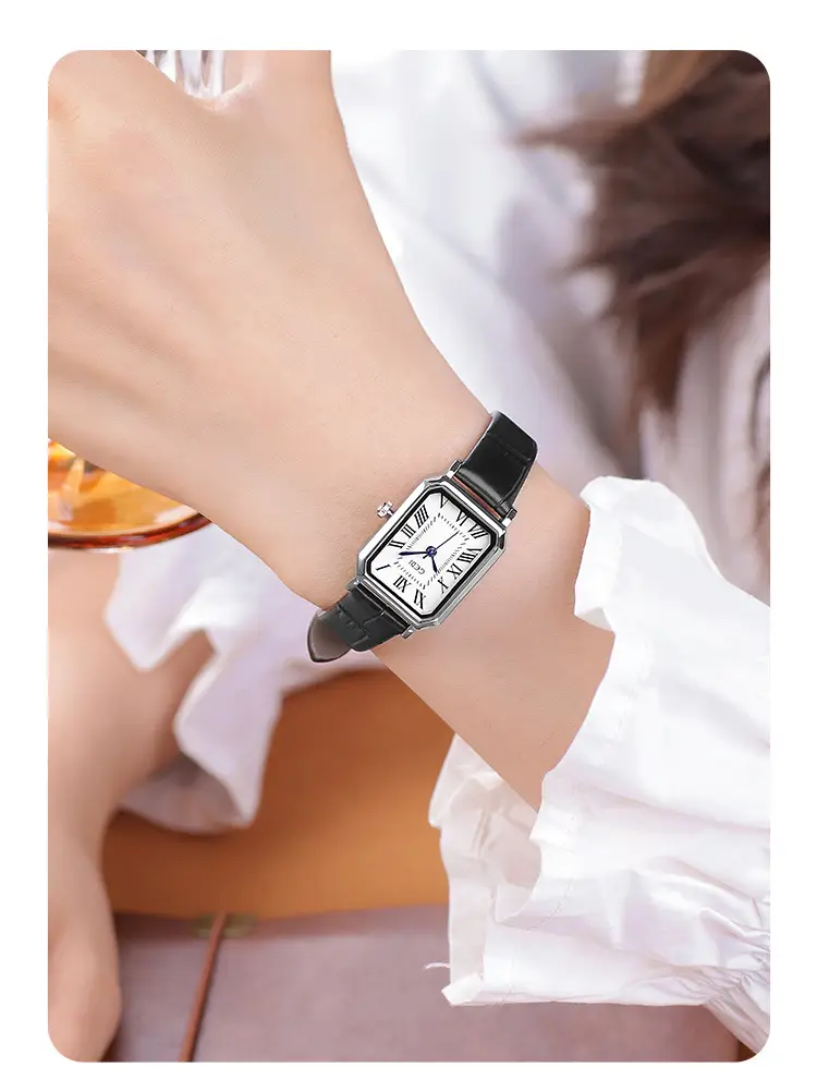 Women's Classic Square Watch with Genuine Leather Band — feature 12
