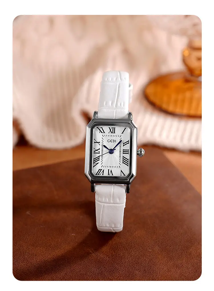 Women's Classic Square Watch with Genuine Leather Band — feature 13