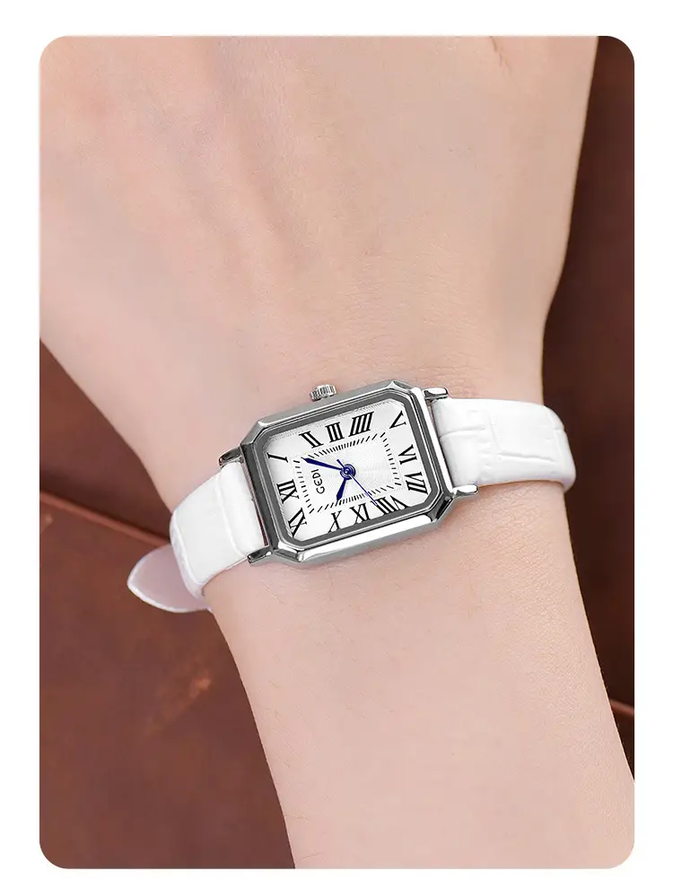 Women's Classic Square Watch with Genuine Leather Band — feature 14