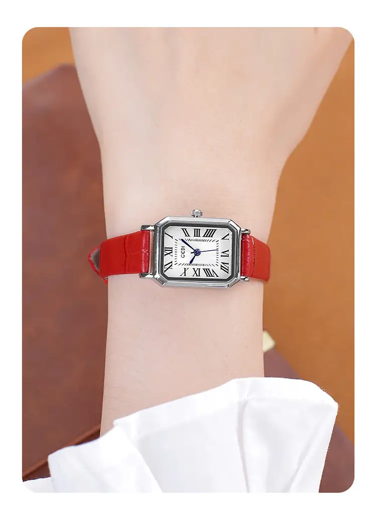 Women's Classic Square Watch with Genuine Leather Band — feature 15