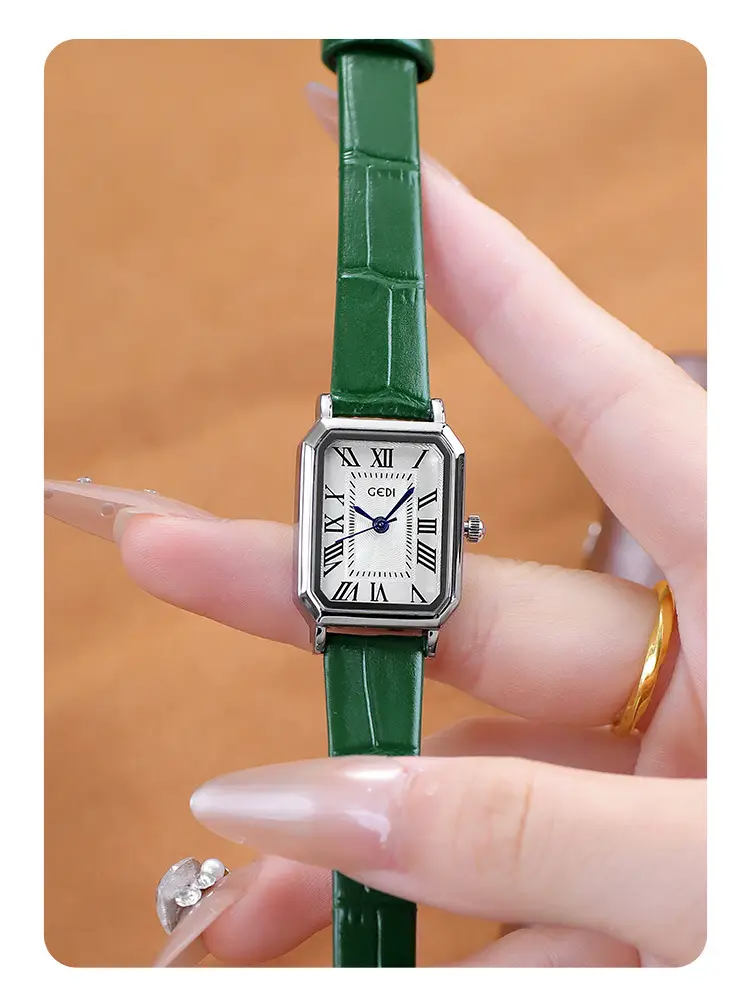 Women's Classic Square Watch with Genuine Leather Band — feature 16