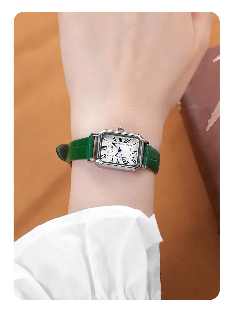 Women's Classic Square Watch with Genuine Leather Band — feature 17