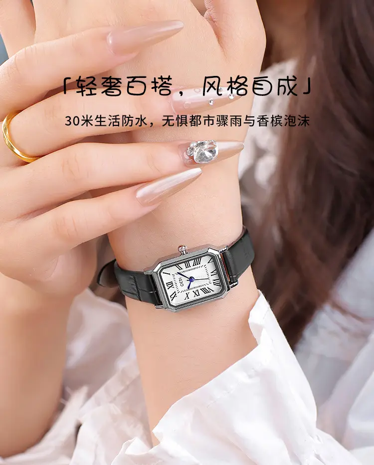 Women's Classic Square Watch with Genuine Leather Band — feature 2