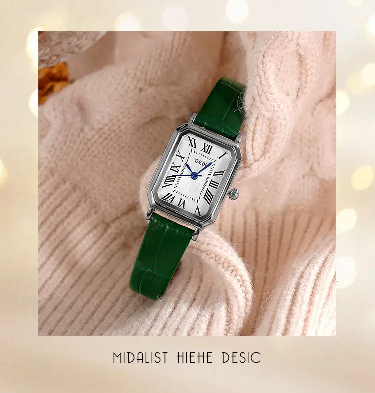 Women's Classic Square Watch with Genuine Leather Band — feature 4