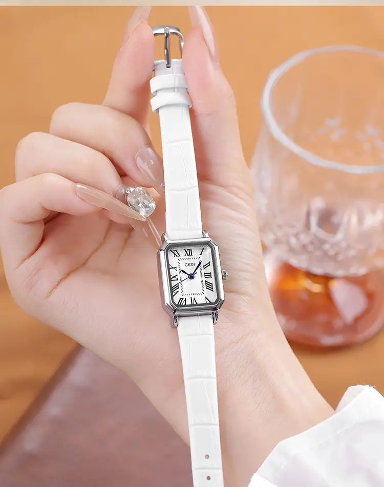 Women's Classic Square Watch with Genuine Leather Band — feature 5