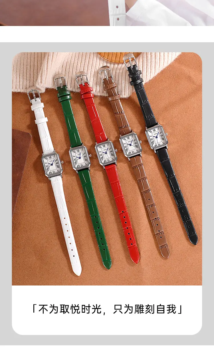 Women's Classic Square Watch with Genuine Leather Band — feature 6