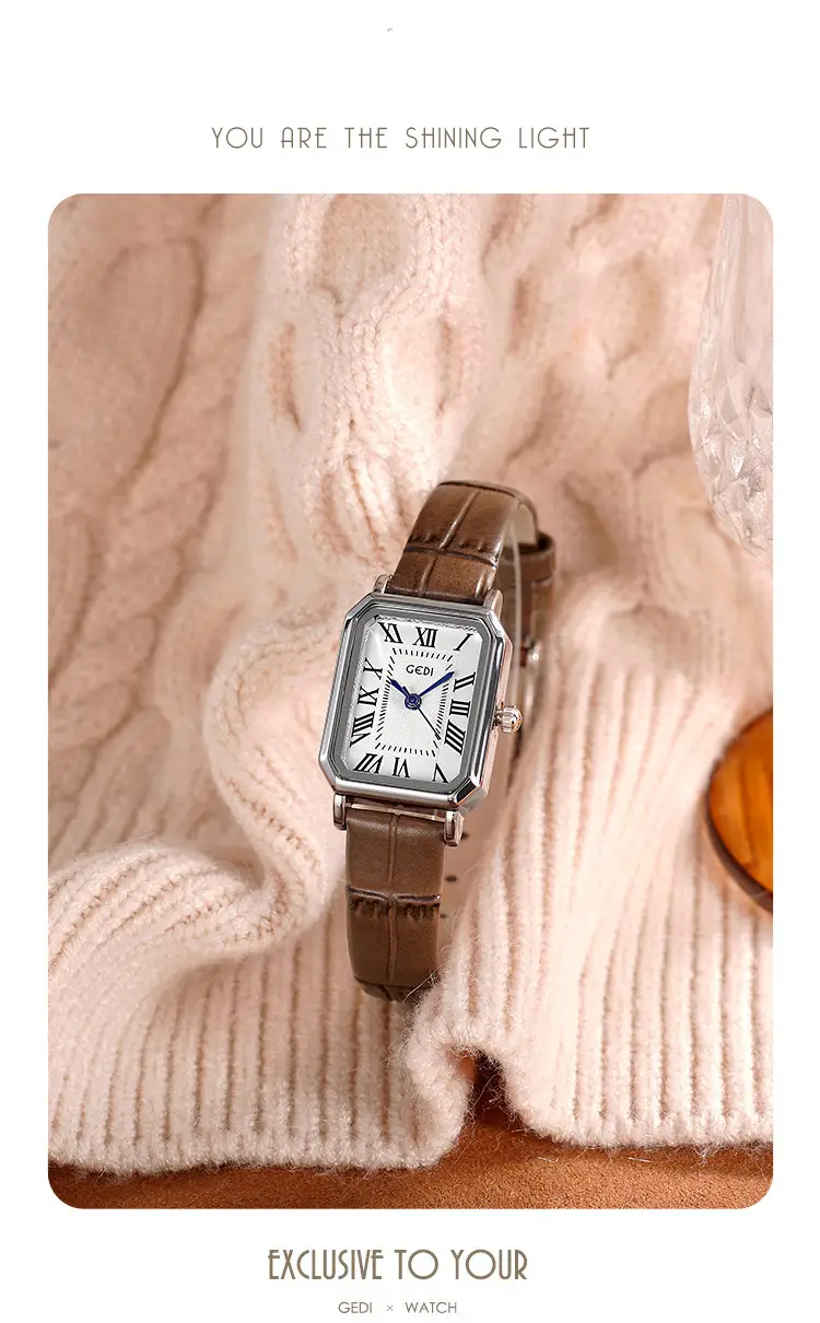 Women's Classic Square Watch with Genuine Leather Band — feature 9