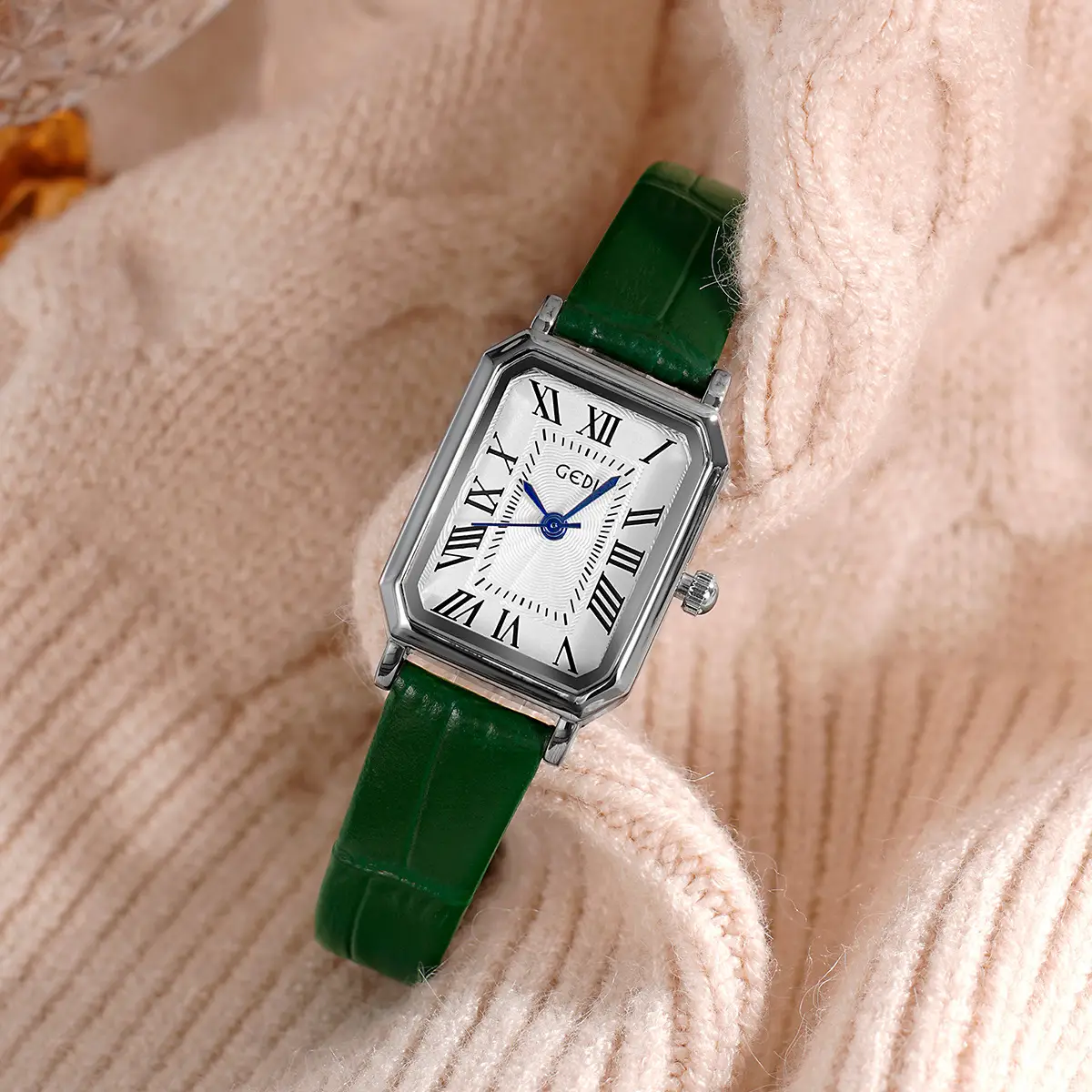 Women's Classic Square Watch with Genuine Leather Band - Image 2