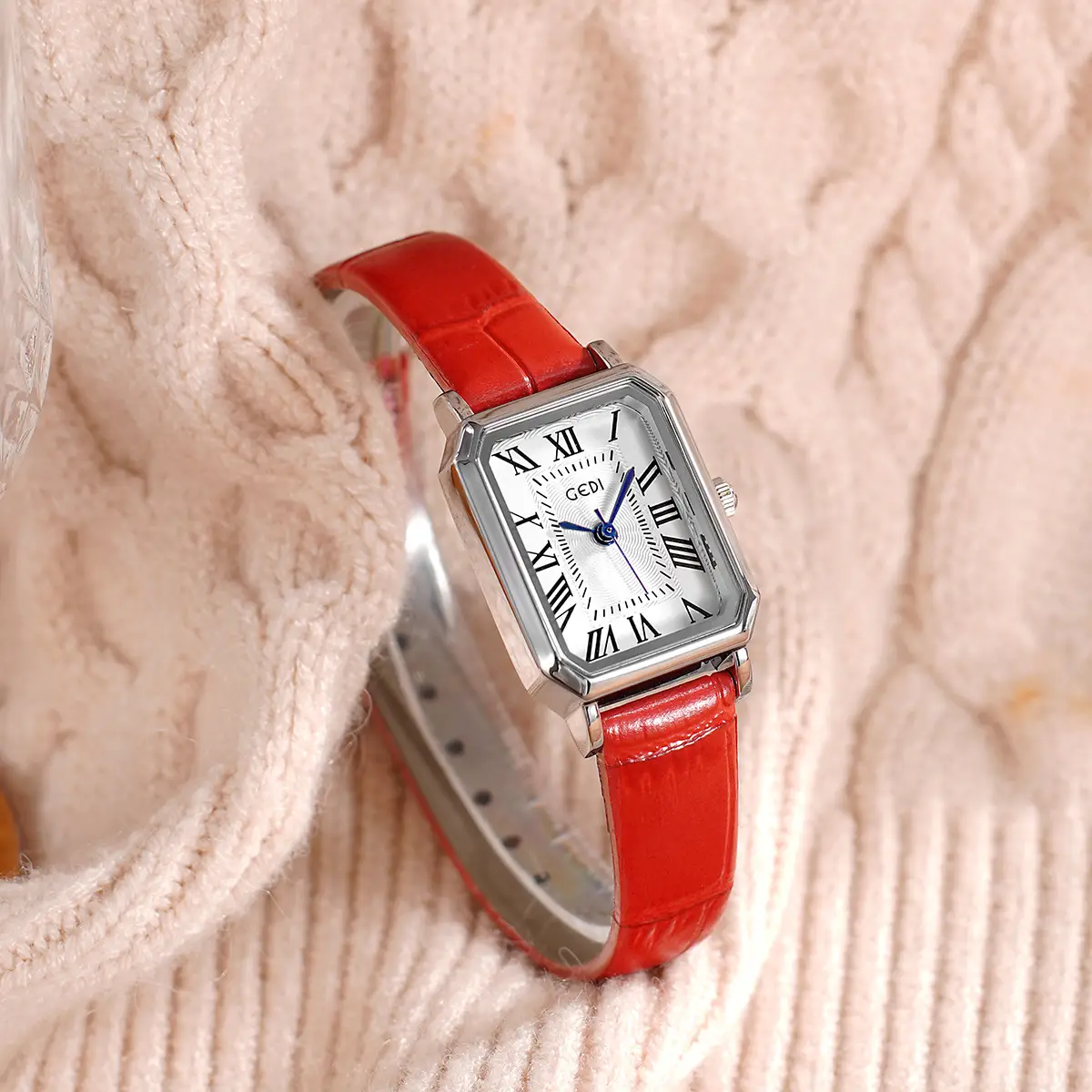 Women's Classic Square Watch with Genuine Leather Band - Image 3
