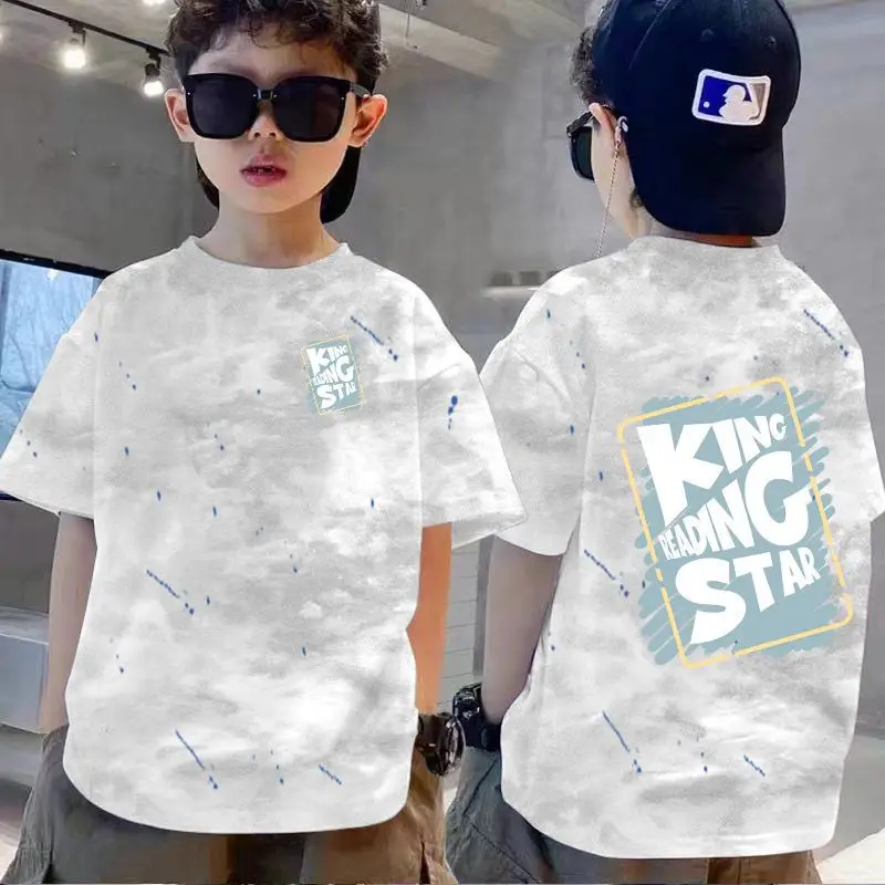 100% Cotton Boys T-Shirt Red White Loose Summer Kids - Image 17