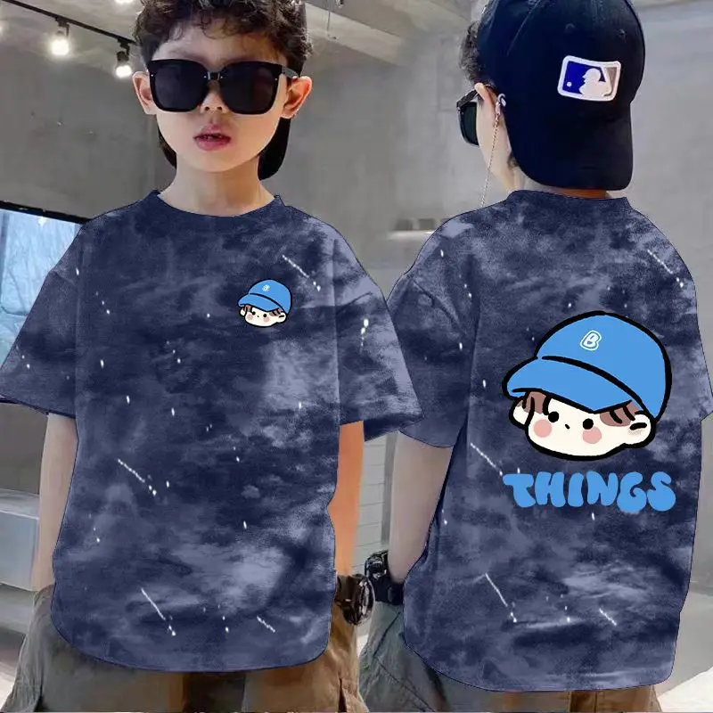 100% Cotton Boys T-Shirt Red White Loose Summer Kids - Image 11