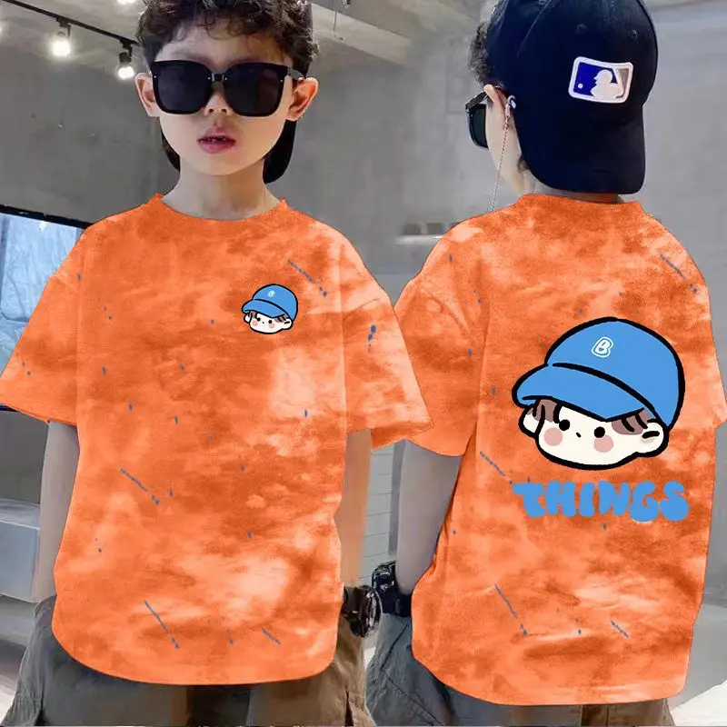 100% Cotton Boys T-Shirt Red White Loose Summer Kids - Image 10