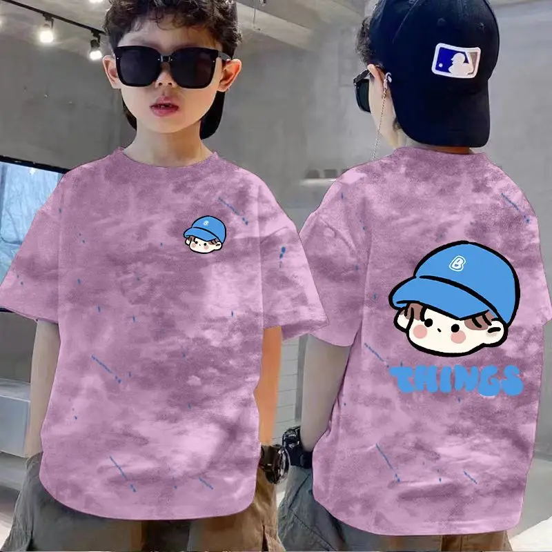 100% Cotton Boys T-Shirt Red White Loose Summer Kids - Image 12