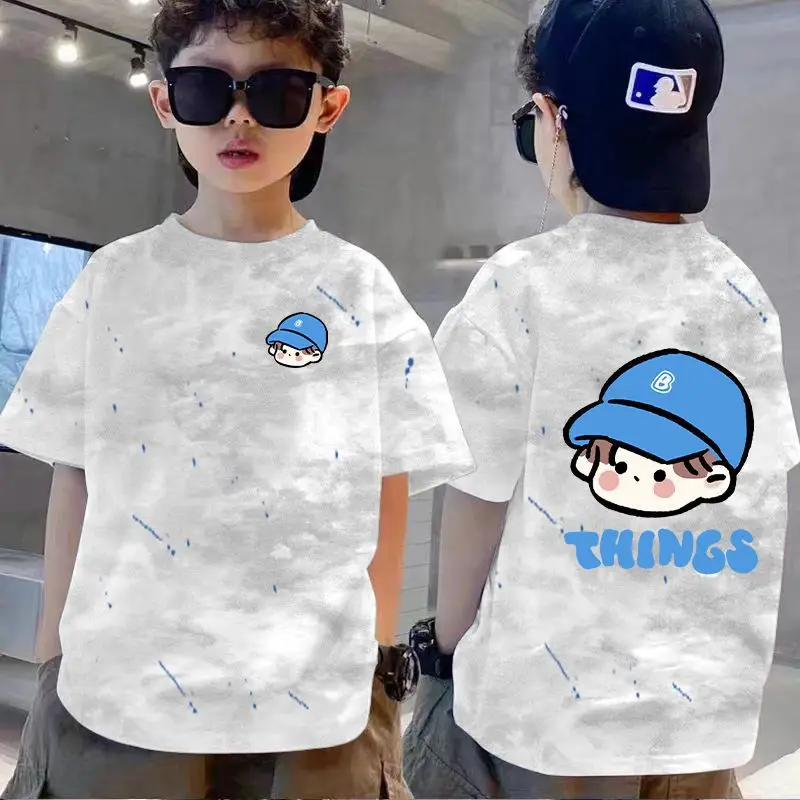 100% Cotton Boys T-Shirt Red White Loose Summer Kids - Image 9