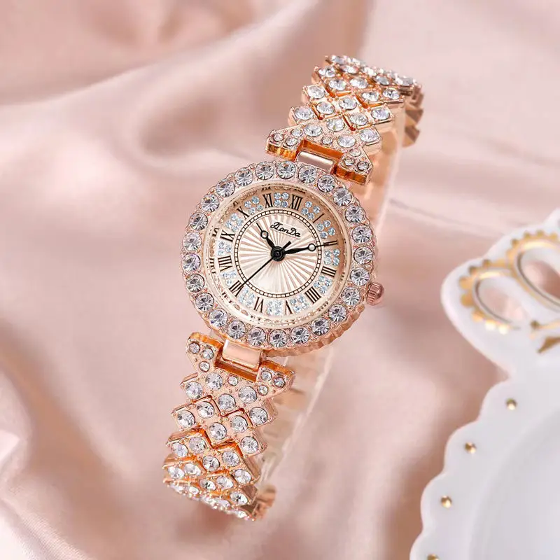 Jinlangda Women's Watch Full Diamond Roman Numerals Quartz