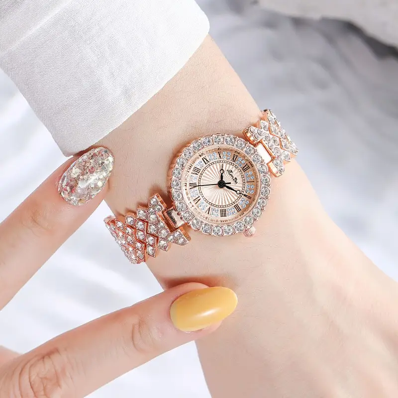 Jinlangda Women's Watch Full Diamond Roman Numerals Quartz