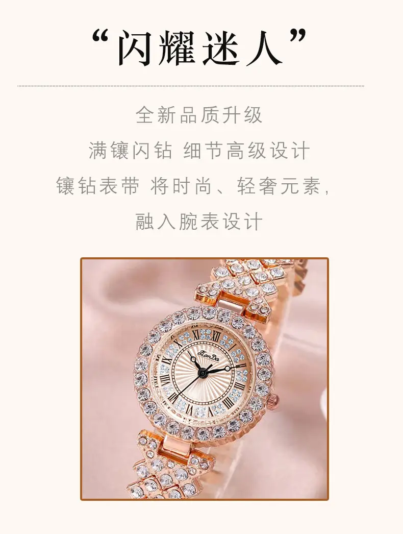 Jinlangda Women's Watch Full Diamond Roman Numerals Quartz — feature 2
