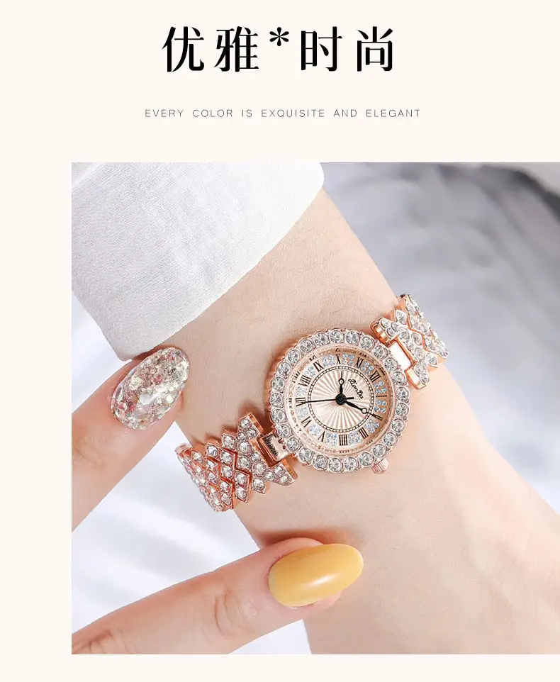 Jinlangda Women's Watch Full Diamond Roman Numerals Quartz — feature 7