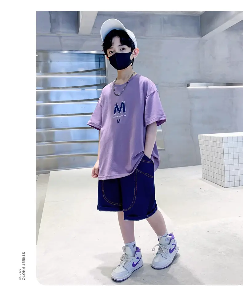 Boys Summer T-Shirt Shorts Set Purple M — feature 10