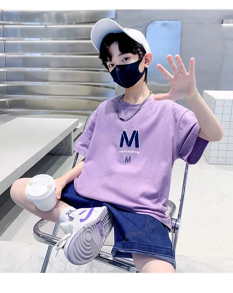 Boys Summer T-Shirt Shorts Set Purple M — feature 11