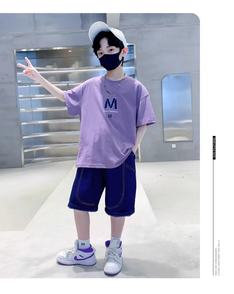 Boys Summer T-Shirt Shorts Set Purple M — feature 12