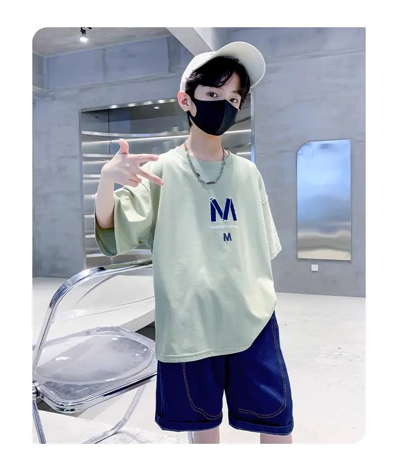 Boys Summer T-Shirt Shorts Set Purple M — feature 13