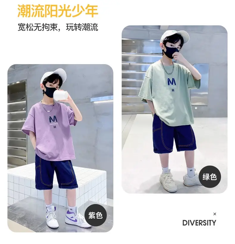Boys Summer T-Shirt Shorts Set Purple M — feature 3