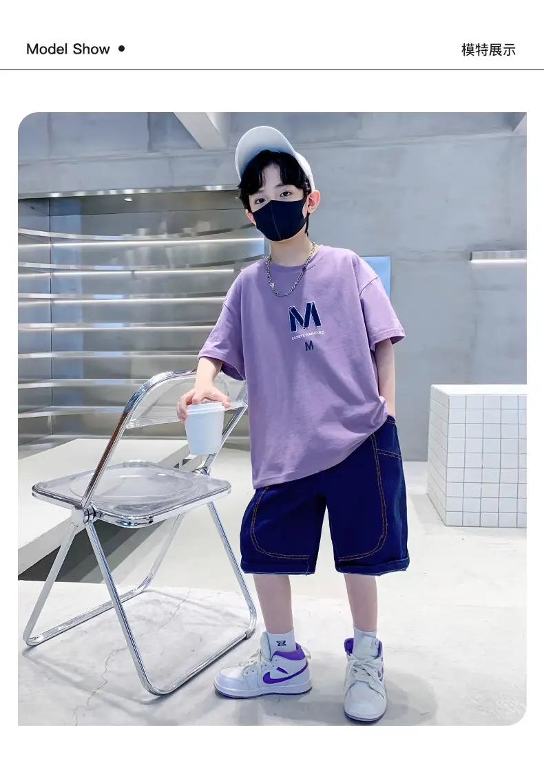 Boys Summer T-Shirt Shorts Set Purple M — feature 8