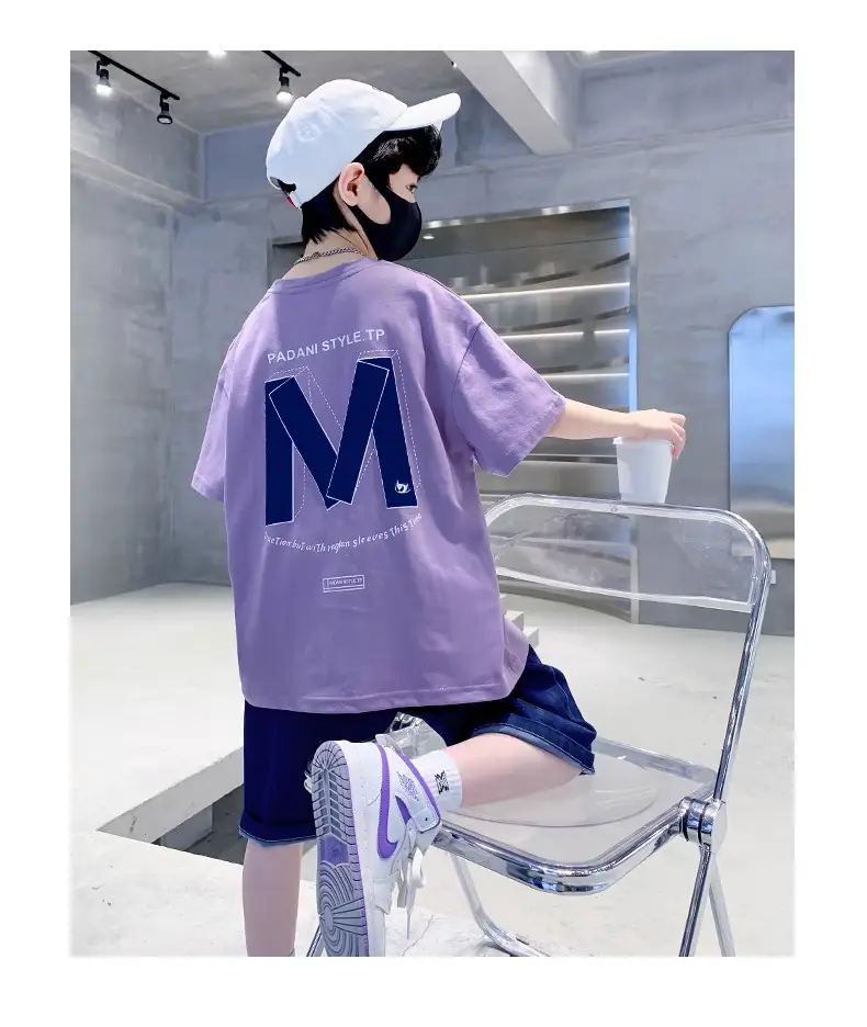 Boys Summer T-Shirt Shorts Set Purple M — feature 9