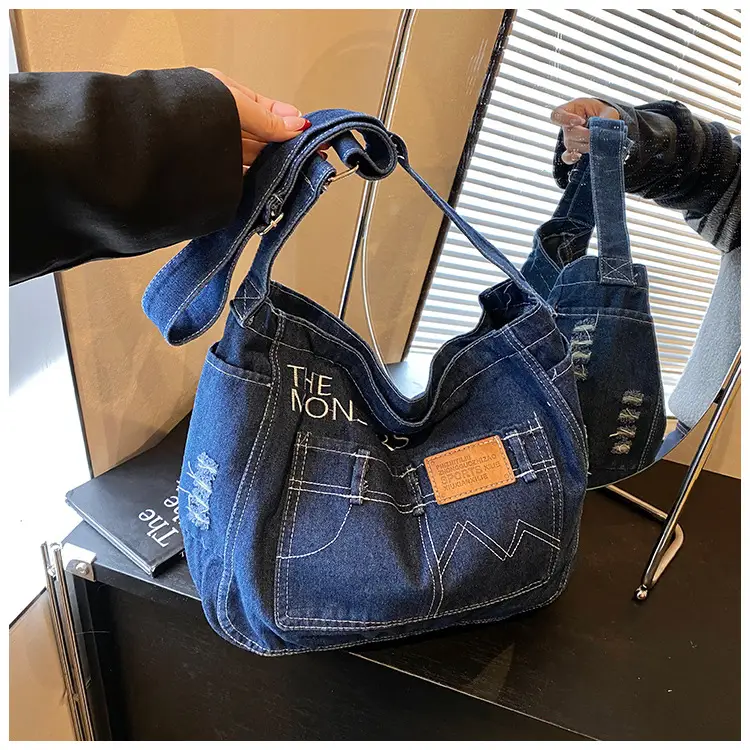 Women Denim Crossbody Bag Large Capacity Travel Ready