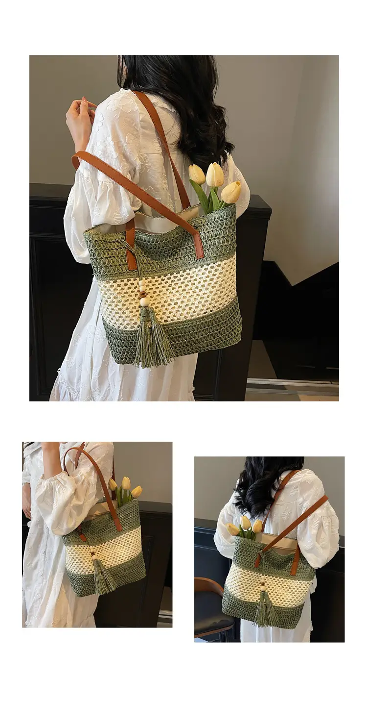 Women's Textured Straw Shoulder Bag Large Capacity New Spring Summer — feature 10