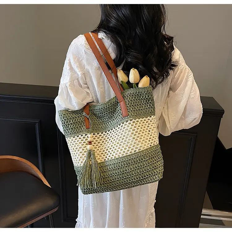 Women's Textured Straw Shoulder Bag Large Capacity New Spring Summer — feature 20
