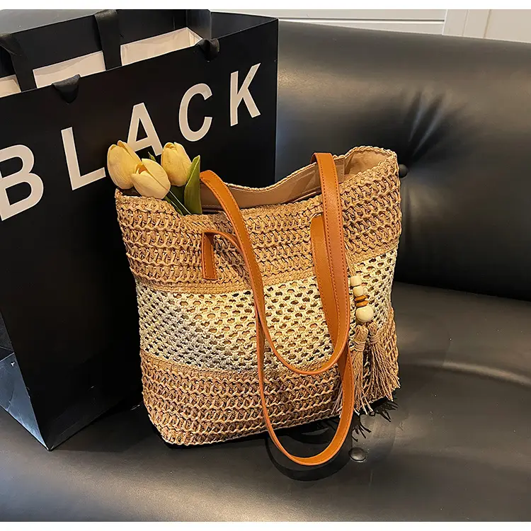 Women's Textured Straw Shoulder Bag Large Capacity New Spring Summer — feature 30