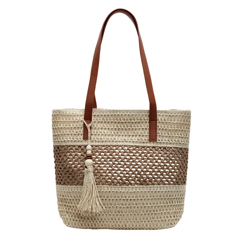 Women's Textured Straw Shoulder Bag Large Capacity New Spring Summer - Image 2