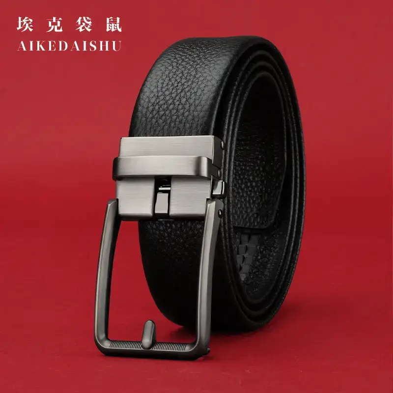 Men's Black Cowhide Belt with Silver Buckle - Image 3
