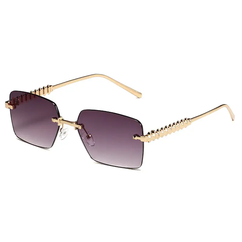 Retro Chain Sunglasses Gold Rim Purple Lens