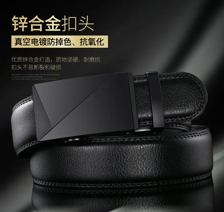 Men's Black Leather Belt with Chrome Buckle — feature 5