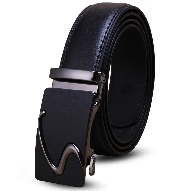 Men's Black Leather Belt with Chrome Buckle - Image 2
