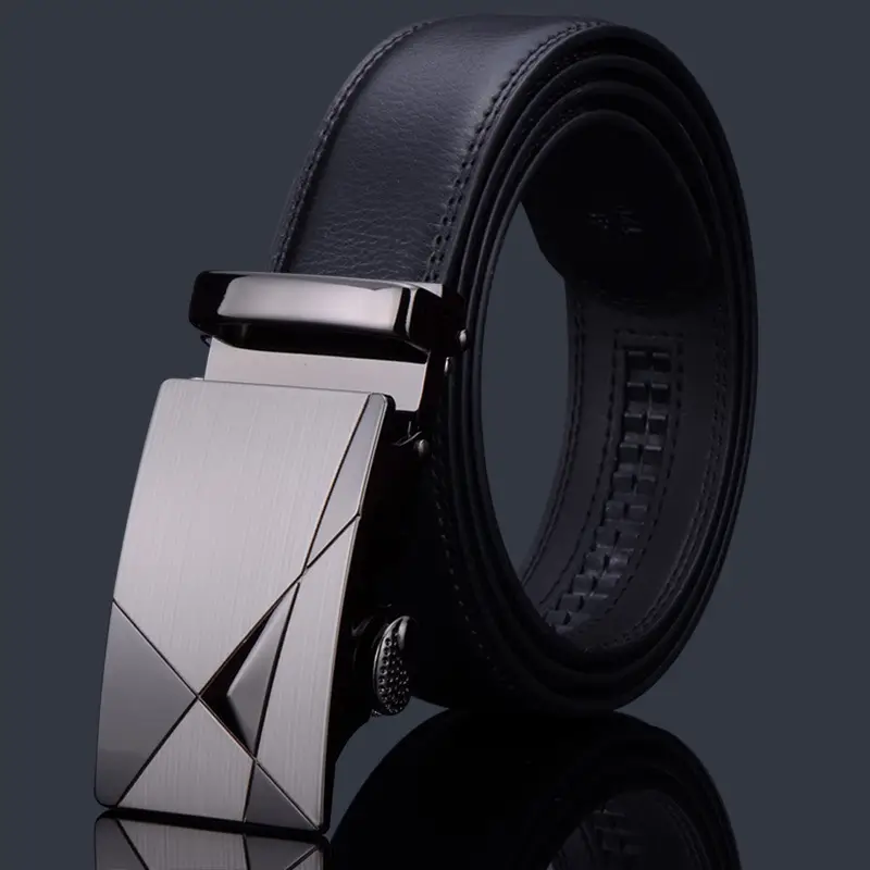 Men's Black Leather Belt with Chrome Buckle - Image 3