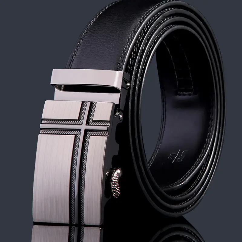 Men's Black Leather Belt with Chrome Buckle - Image 5