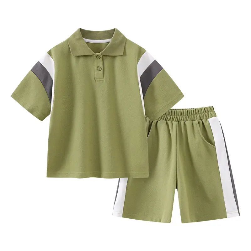 2026 Summer Boys T-Shirt Set Green Polo Shirt & Five-Pc Pants - Image 6
