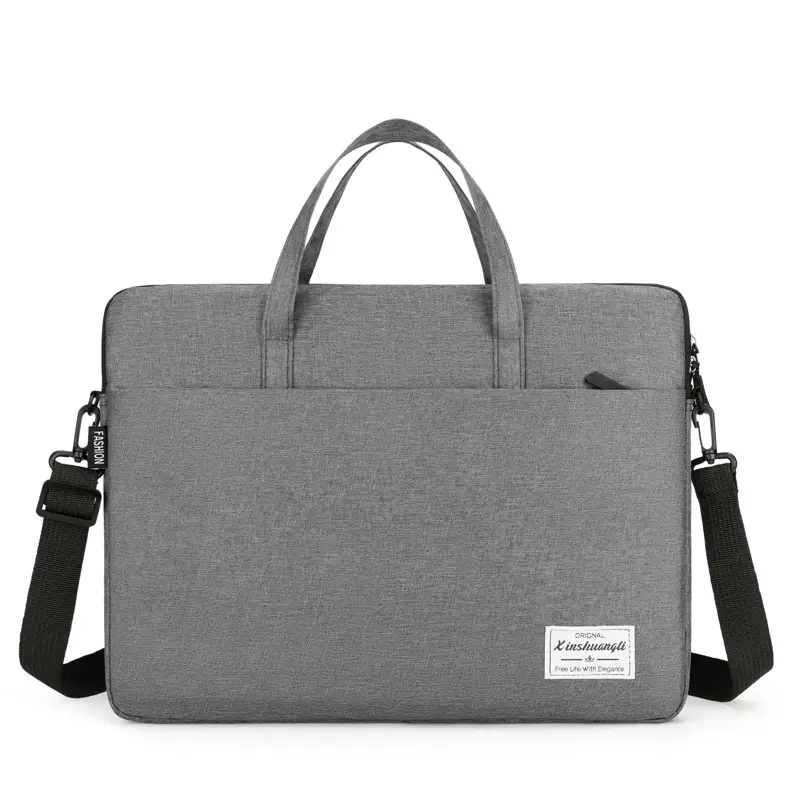 Grey Zipper Student Computer Bag Waterproof Large Capacity - Image 2