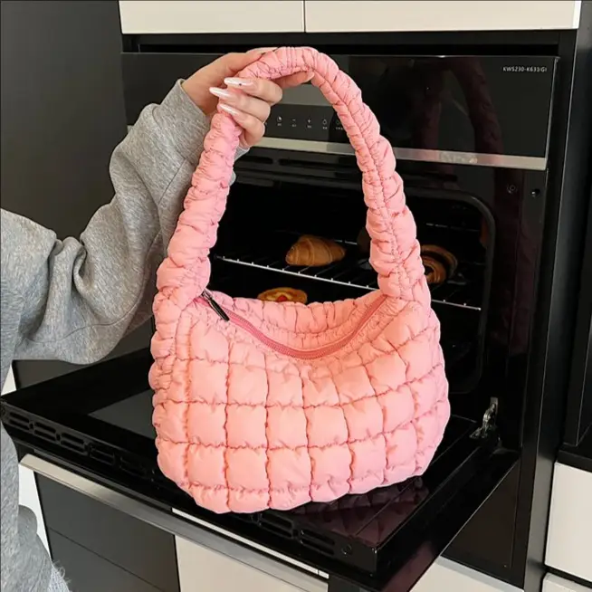 Pink Rhombus Quilted Handbag for Women - Image 5