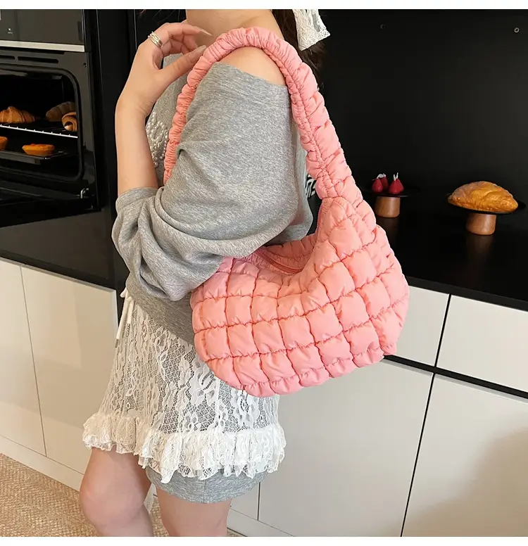 Pink Rhombus Quilted Handbag for Women — feature 16
