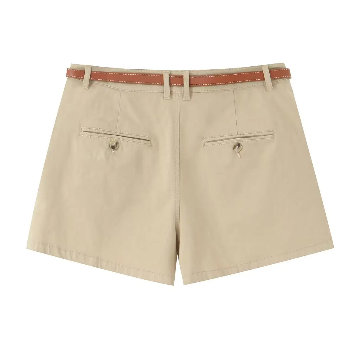 White Pleated Summer Shorts with Belt for Women - Image 5