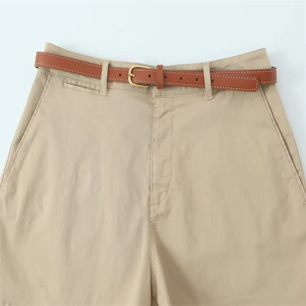 White Pleated Summer Shorts with Belt for Women - Image 6
